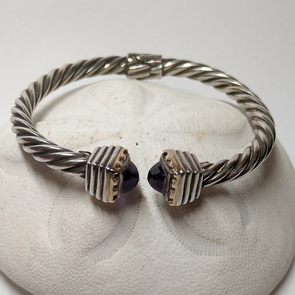 Samuel B 14k / Sterling Silver Amethyst Cuff Cable Bracelet